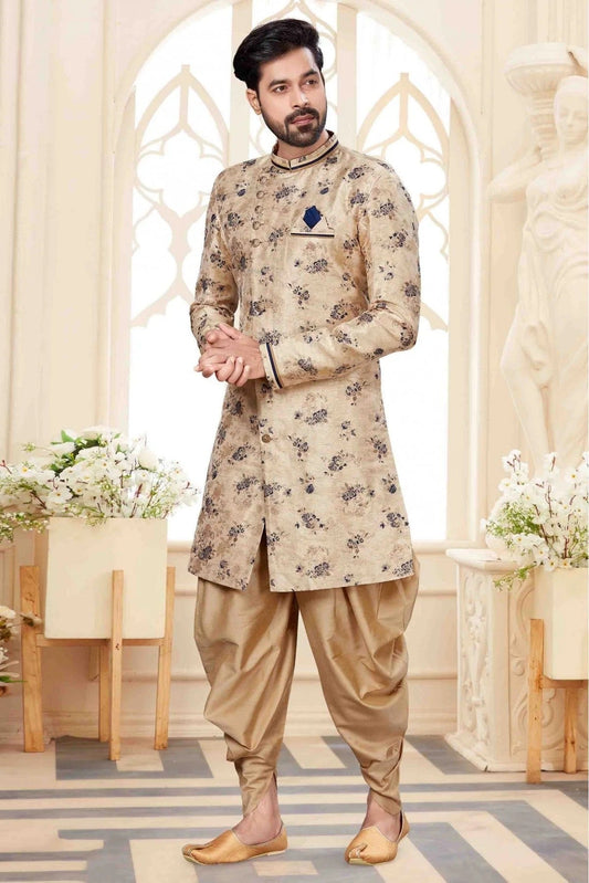 Cream Colour Jacquard Dhoti Sherwani SH1040240