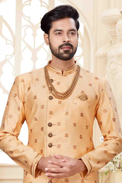 Cream Colour Jacquard Dhoti Sherwani SH1040245 A