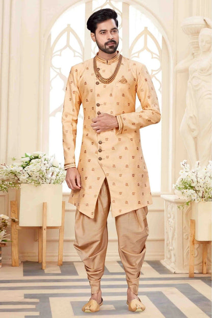 Cream Colour Jacquard Dhoti Sherwani SH1040245