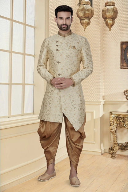 Cream Colour Jacquard Dhoti Sherwani SH1040260