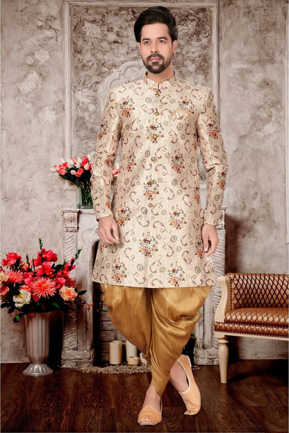 Cream Colour Jacquard Dhoti Sherwani SH1040289