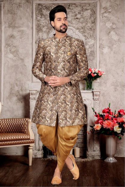 Cream Colour Jacquard Dhoti Sherwani SH1040292