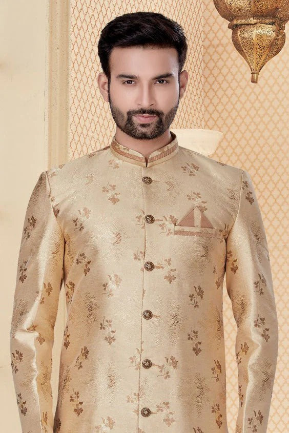 Cream Colour Jacquard Sherwani SH1040251 A