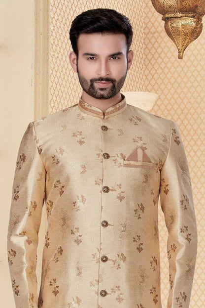 Cream Colour Jacquard Sherwani SH1040251 A