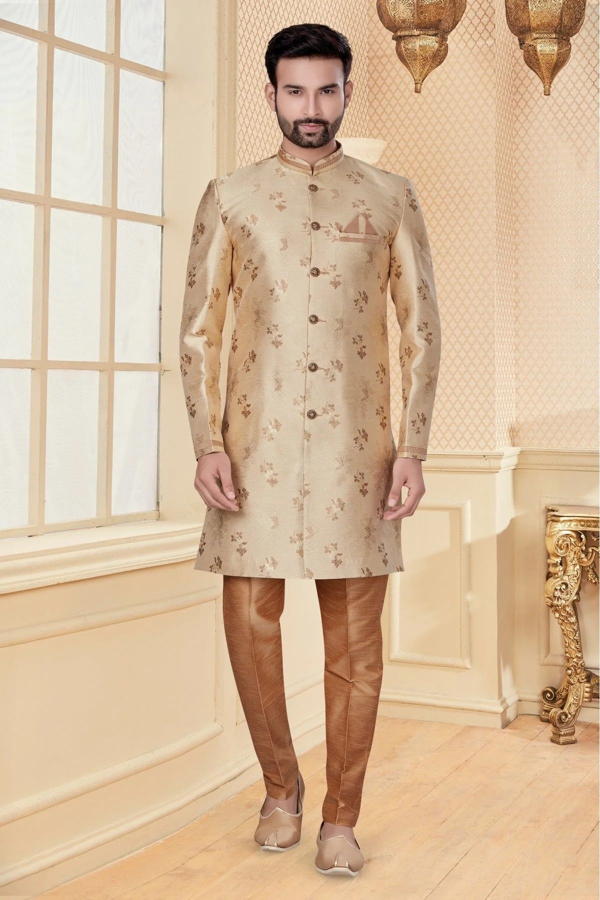 Cream Colour Jacquard Sherwani SH1040251