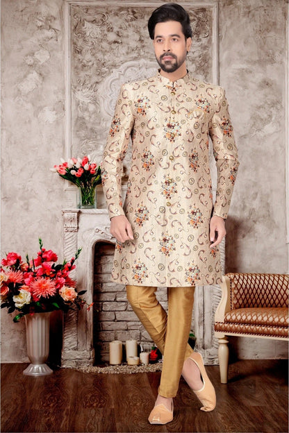 Cream Colour Jacquard Sherwani SH1040311