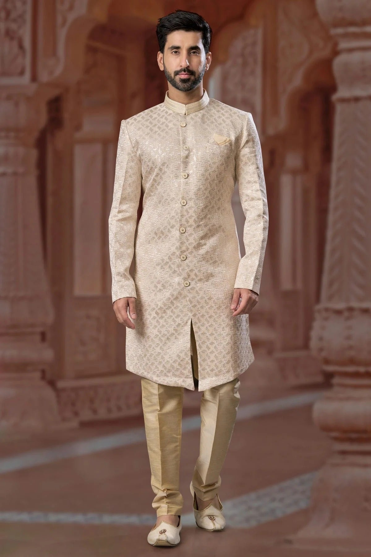 Cream Colour Jacquard Sherwani SH1040550