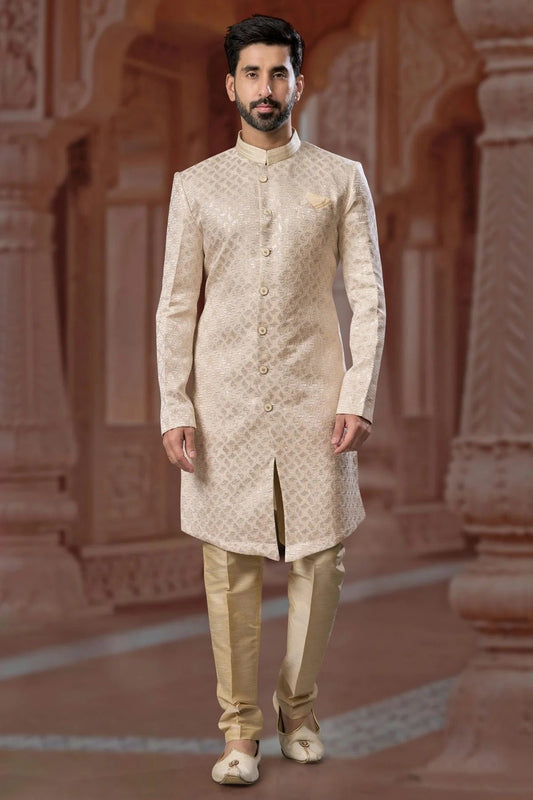 Cream Colour Jacquard Sherwani SH1040550