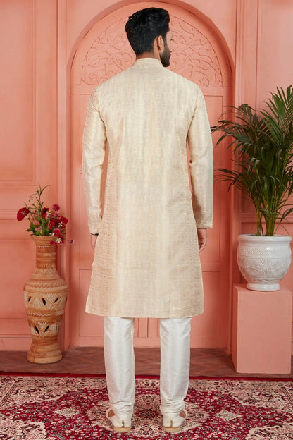 Cream Colour Jacquard Silk Brocade Kurta Pajama KP1230226 B