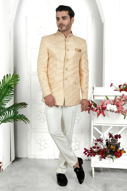 Cream Colour Jacquard Silk Jodhpuri Jacket JP1230104