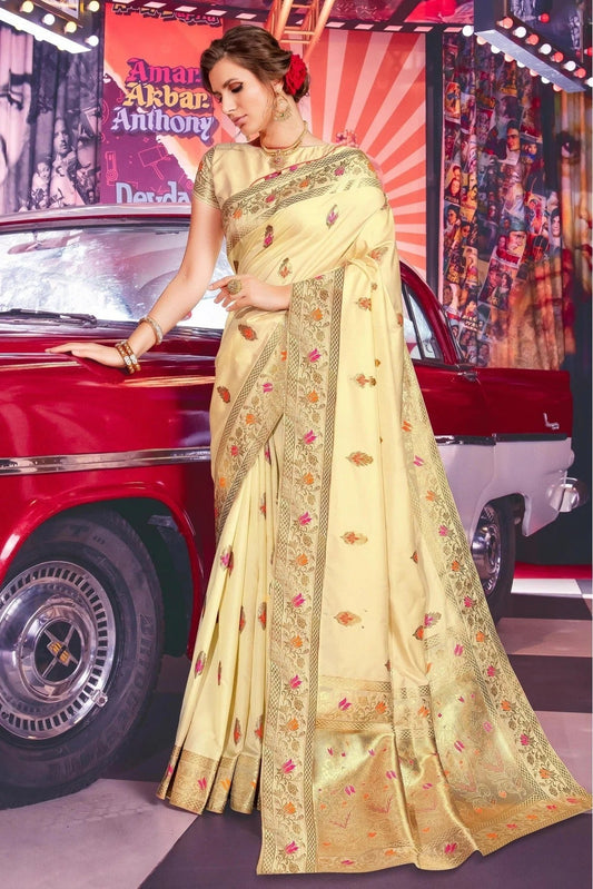 Cream Colour Jacquard Silk Traditional Saree SD1100096