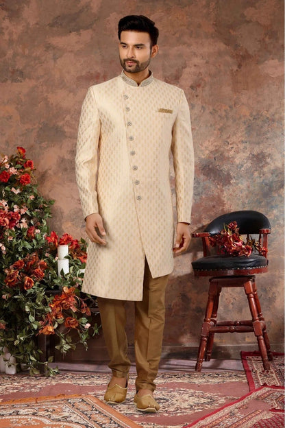Cream Colour Jacquard Woven Sherwani SH1040316