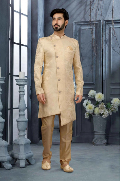 Cream Colour Jacquard Woven Sherwani SH1040323