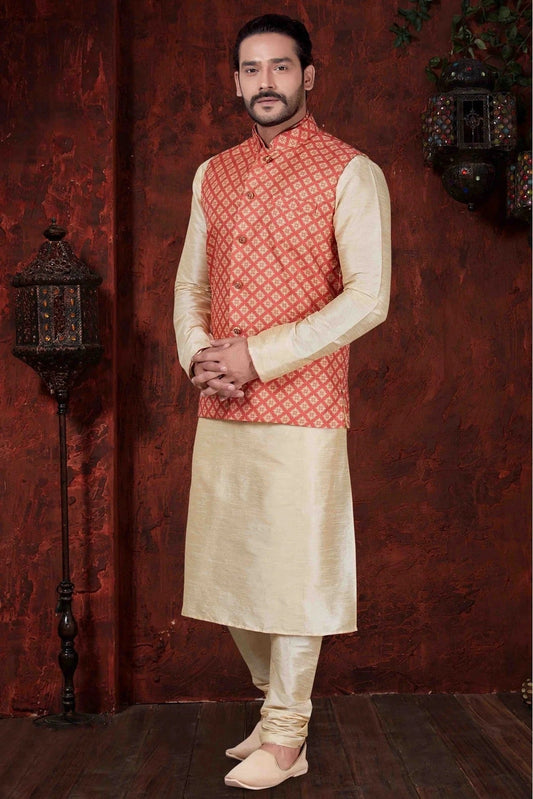 Cream Colour Kurta Pajama In Art Dhupion Fabric KP1040047