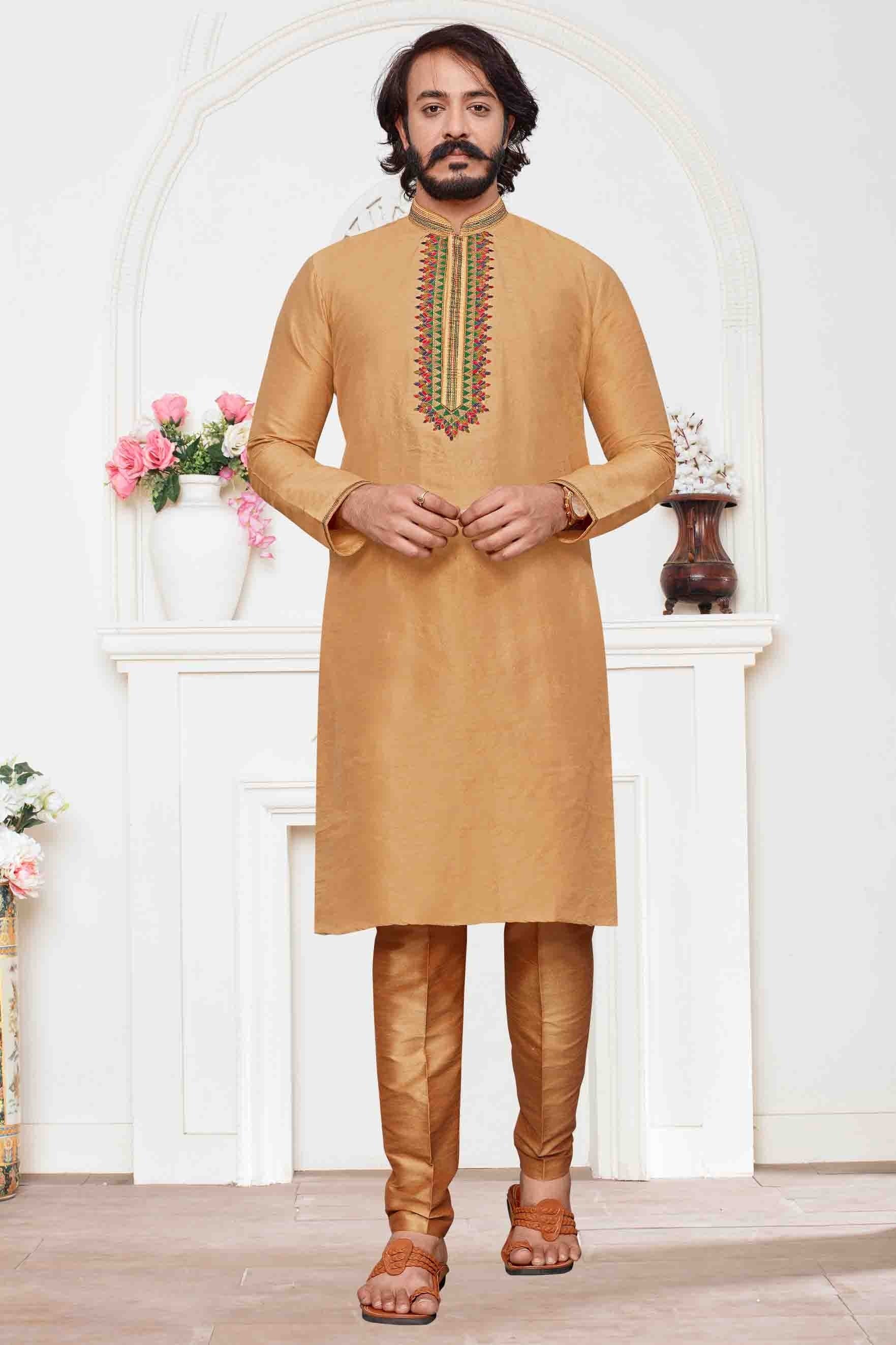 Cream Colour Kurta Pajama In Art Silk KP1210106