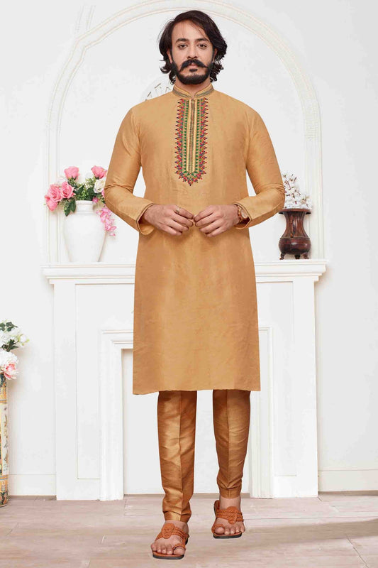 Cream Colour Kurta Pajama In Art Silk KP1210106