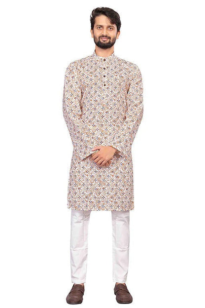 Cream Colour Kurta Pajama In Cotton KP1210188