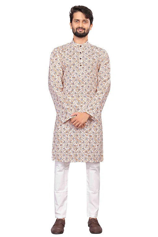 Cream Colour Kurta Pajama In Cotton KP1210188