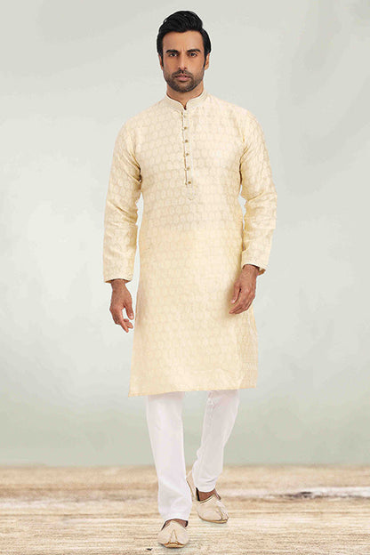 Cream Colour Kurta Pajama In Jacquard KP1210266