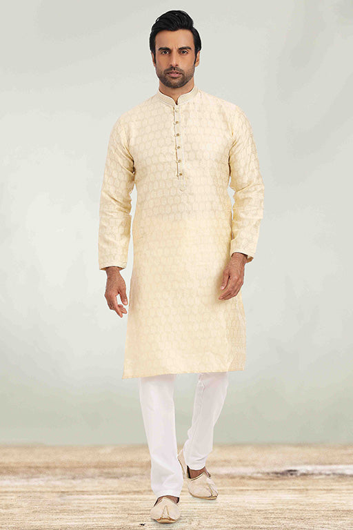 Cream Colour Kurta Pajama In Jacquard KP1210266