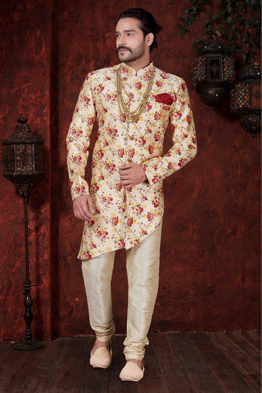 Cream Colour Kurta Pajama In Jacquard Silk Fabric KP1040027