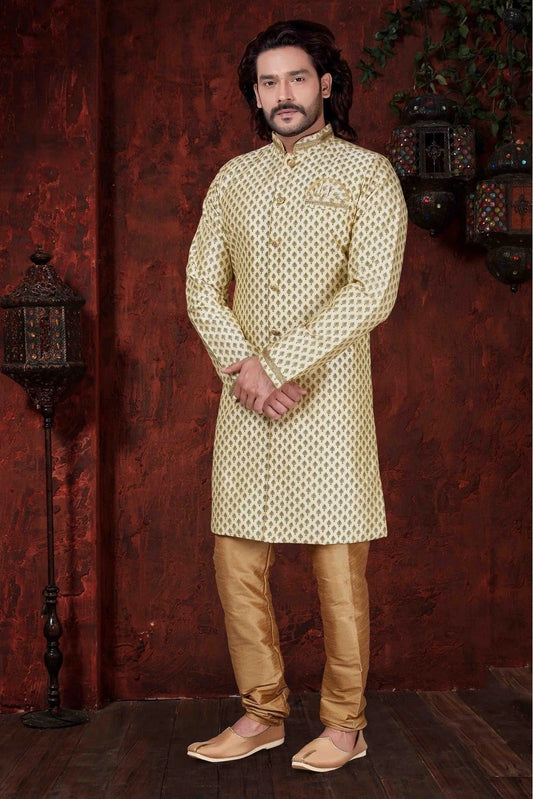 Cream Colour Kurta Pajama In Jarna Print Fabric KP1040039