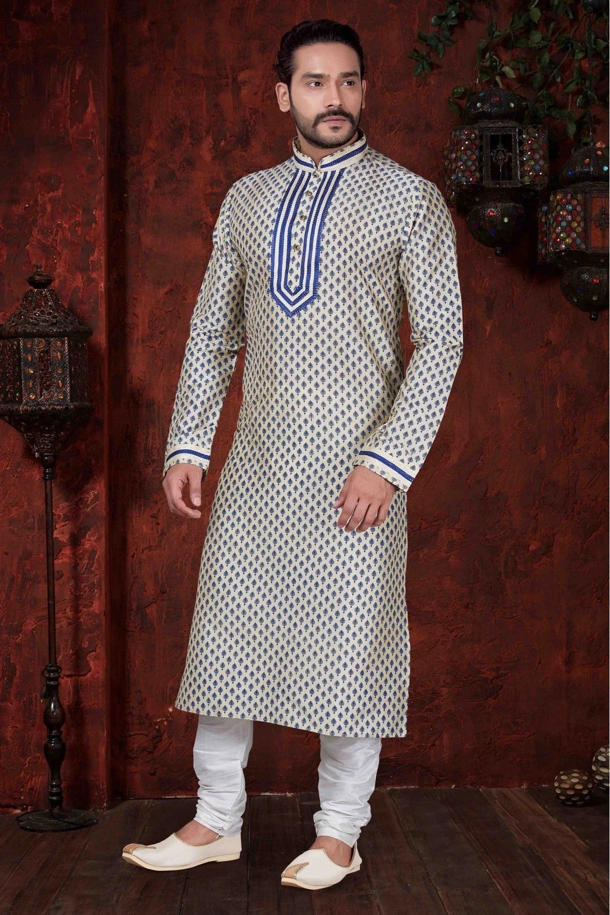 Cream Colour Kurta Pajama In Jarna Print Fabric KP1040057