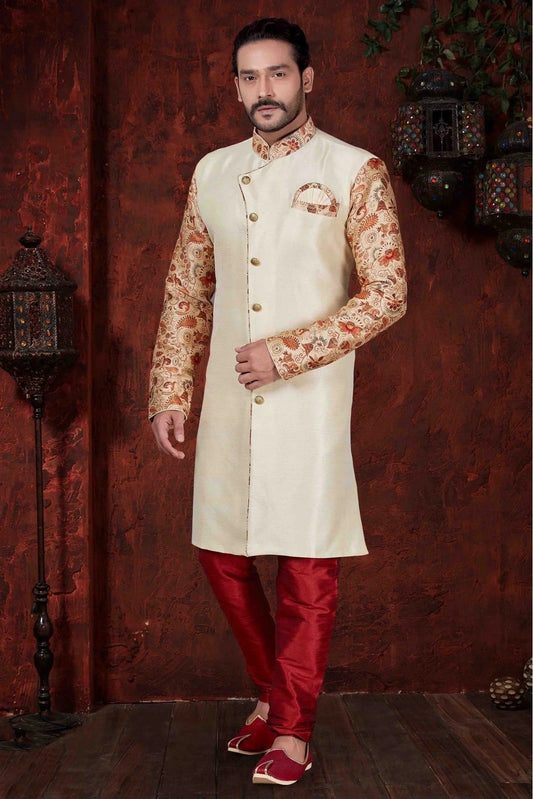 Cream Colour Kurta Pajama In Silk Fabric KP1040031