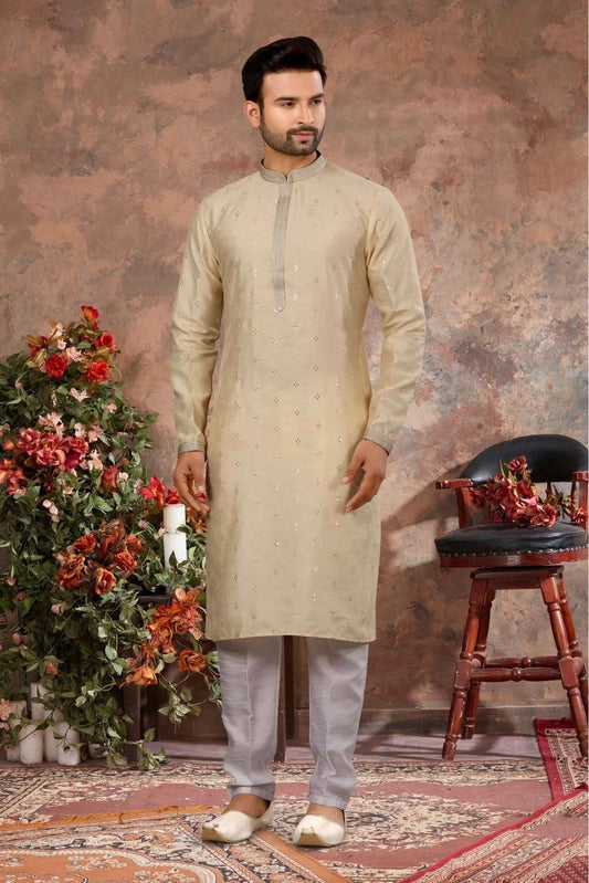 Cream Colour Kurta Pajama In Silk Fabric KP1040155