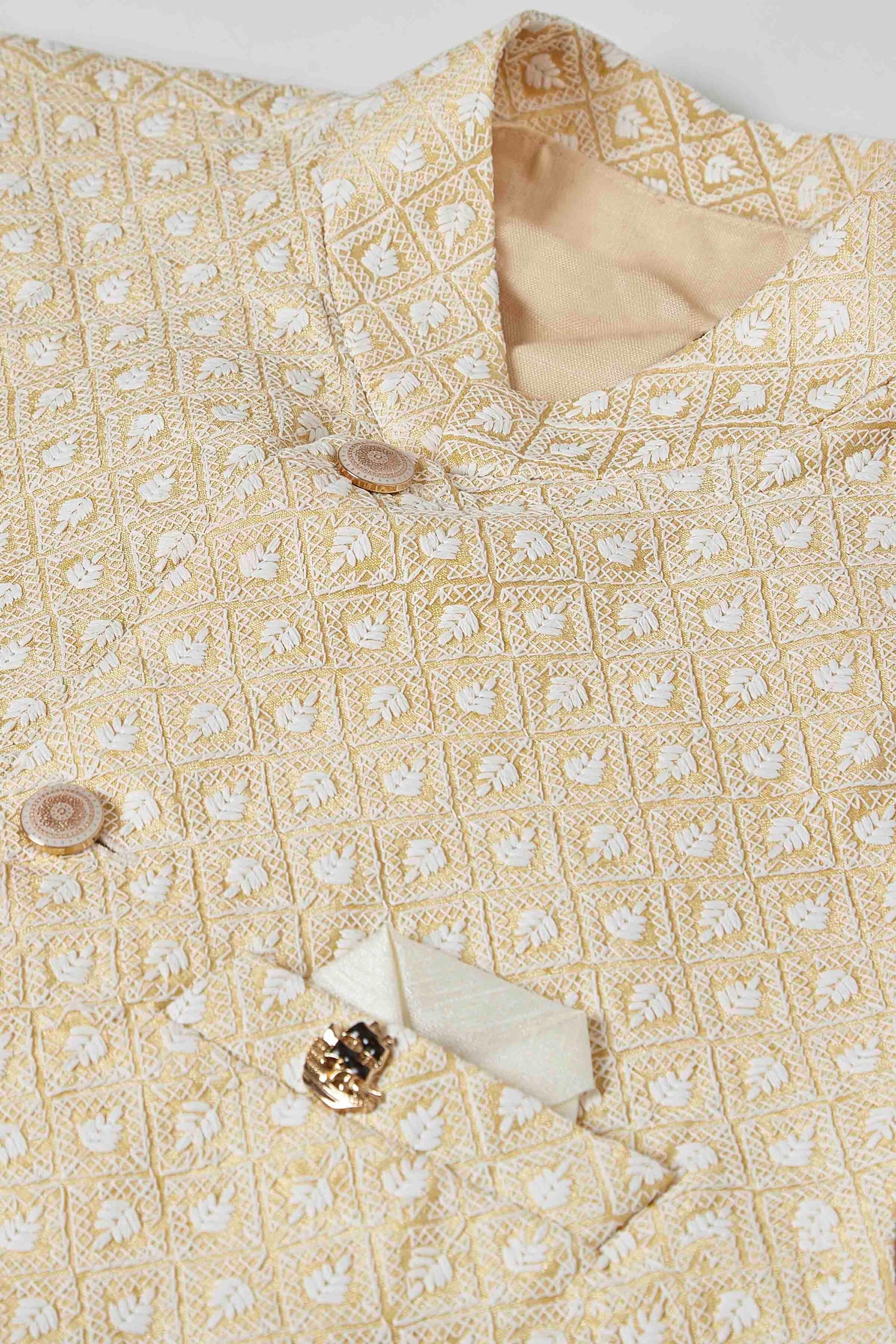 Cream Colour Kurta Pajama With Jacket In Silk KP1210449 B