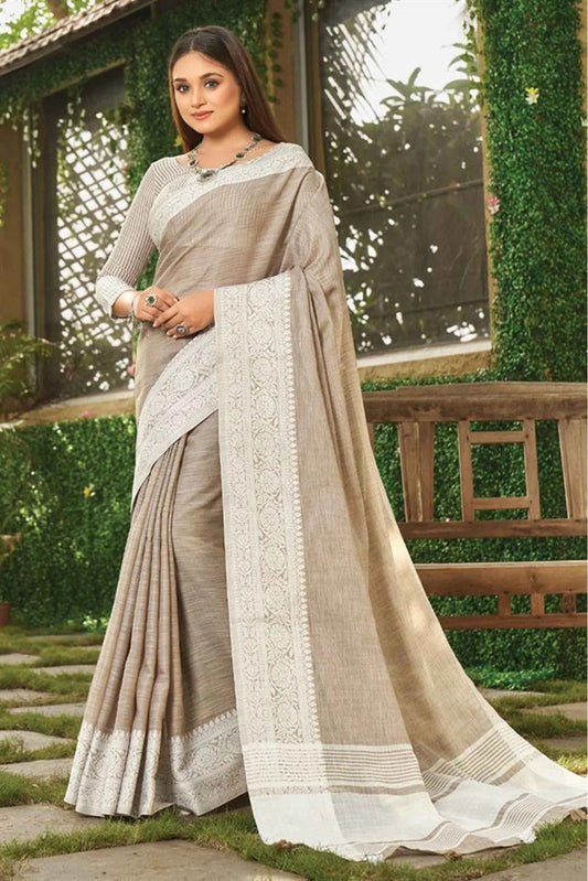 Cream Colour Linen Woven Saree SD1100515