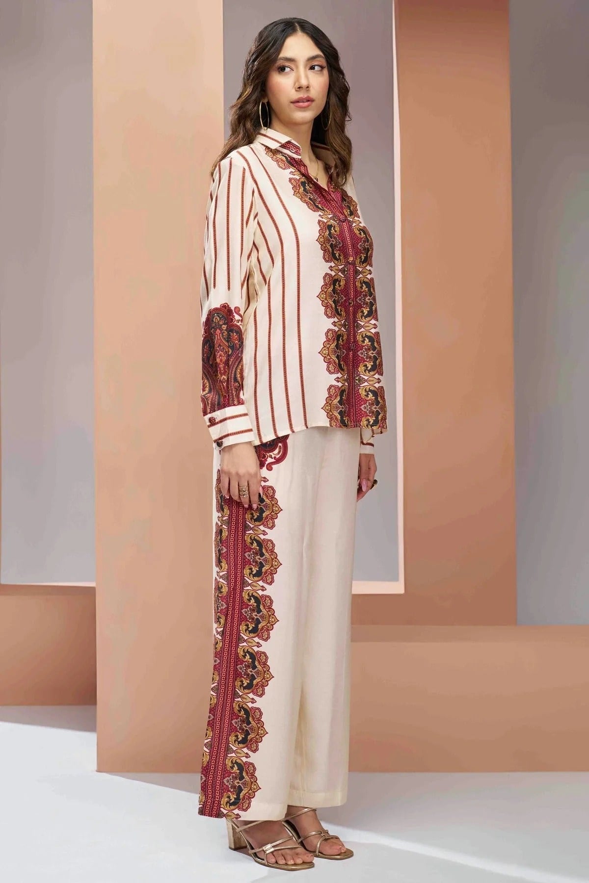 Cream Colour Muslin Silk Co Ord Suit TP1080966 A