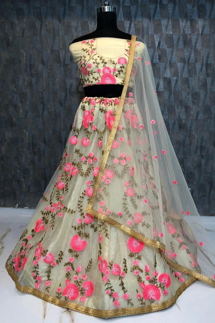 Cream Colour Net Lehenga Choli LC1020030 A