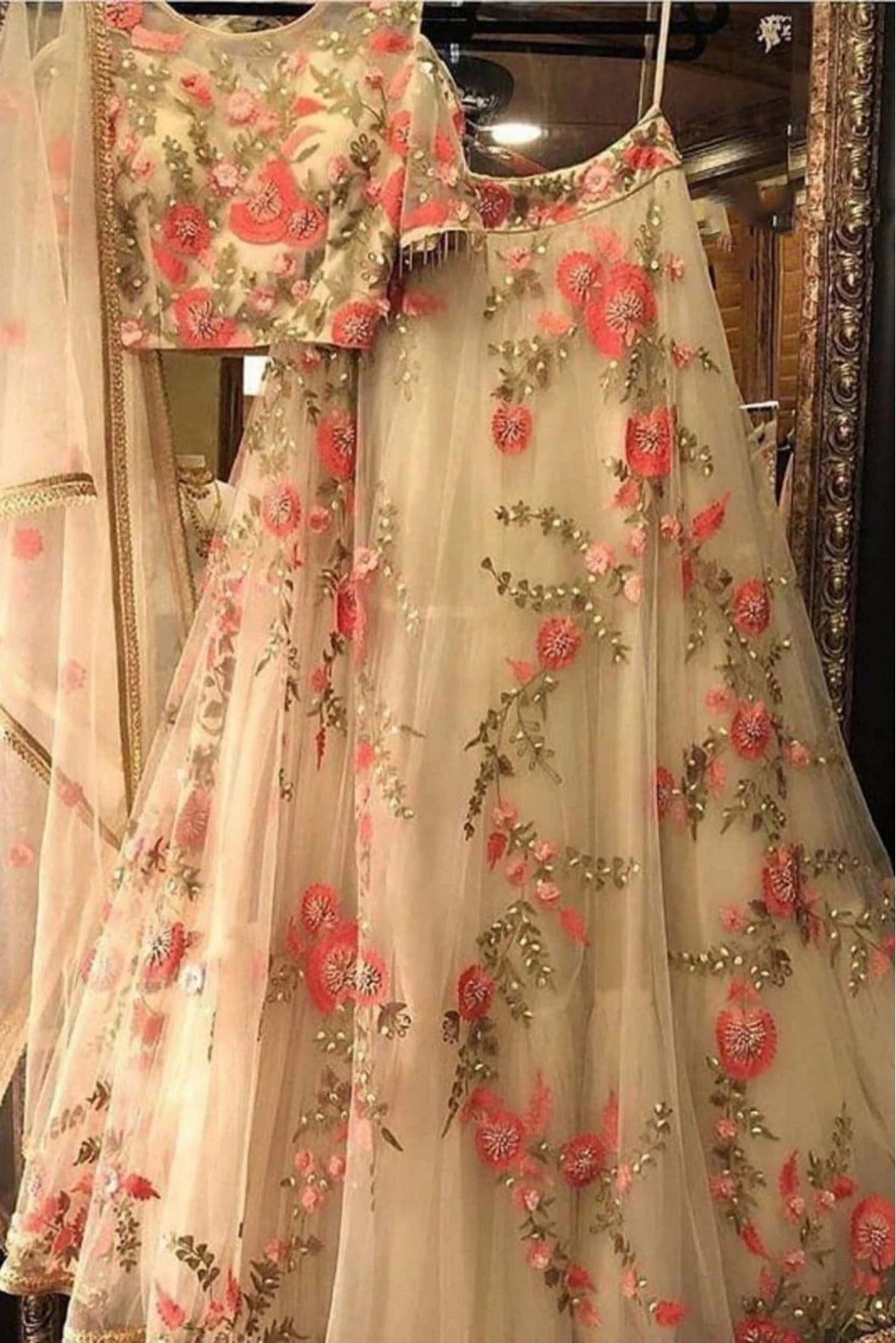 Cream Colour Net Lehenga Choli LC1020030