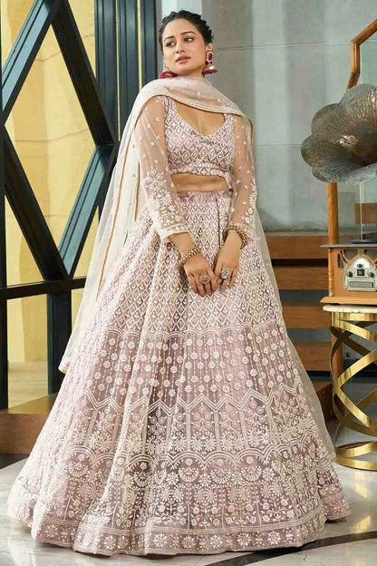 Cream Colour Net Semi Stitched Lehenga Choli LC1170097 A