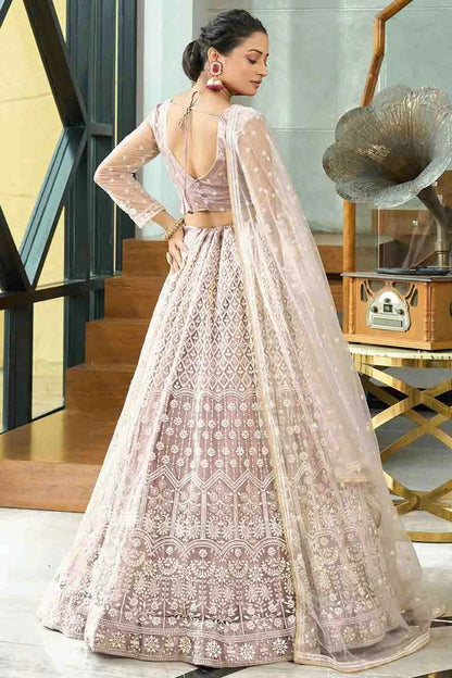 Cream Colour Net Semi Stitched Lehenga Choli LC1170097 B