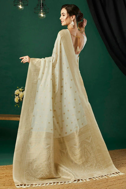 Cream Colour Nylon Banarasi Traditional Saree SD1112132 A