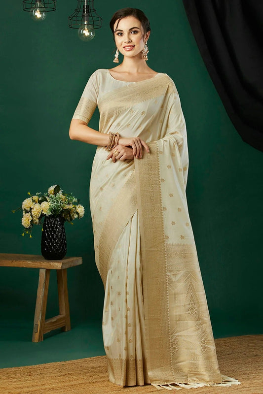 Cream Colour Nylon Banarasi Traditional Saree SD1112132