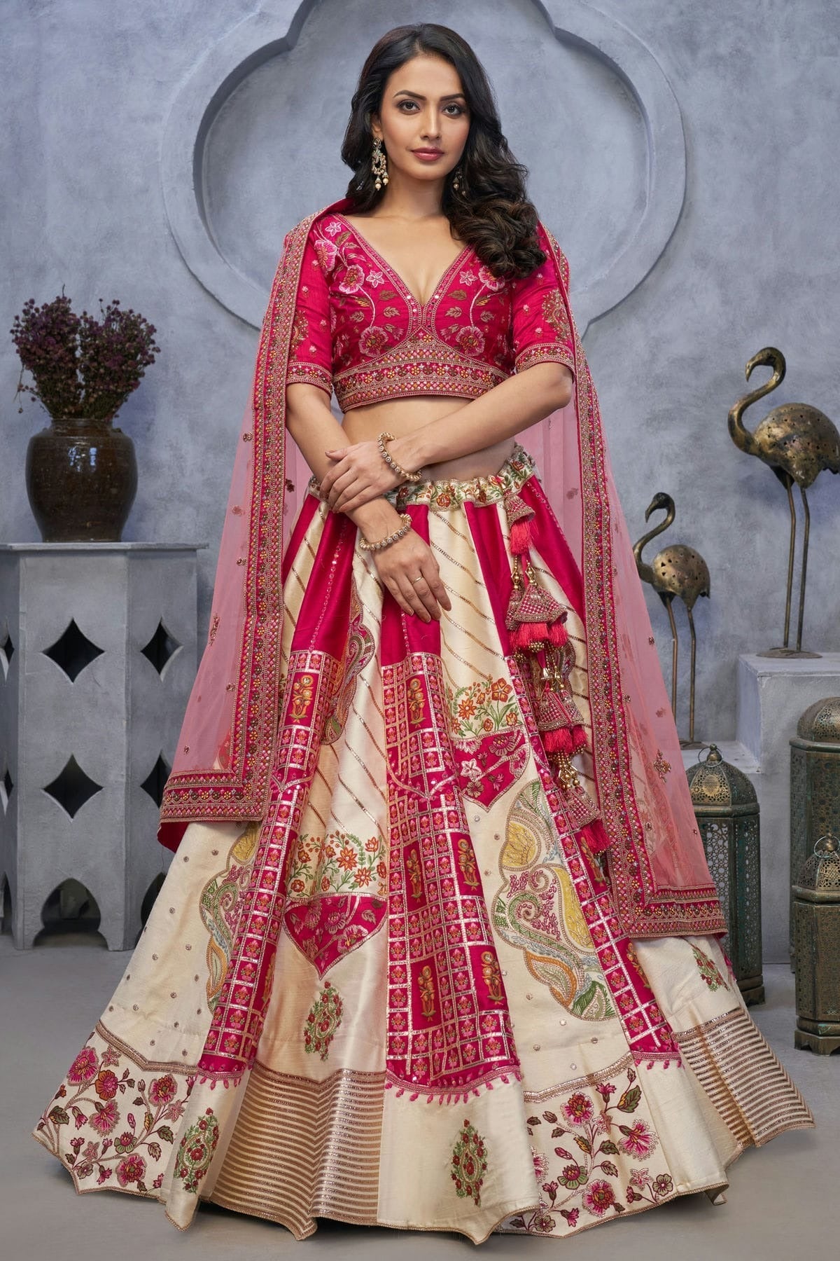 Cream Colour Organza Embroidery Lehenga Choli LC1111381