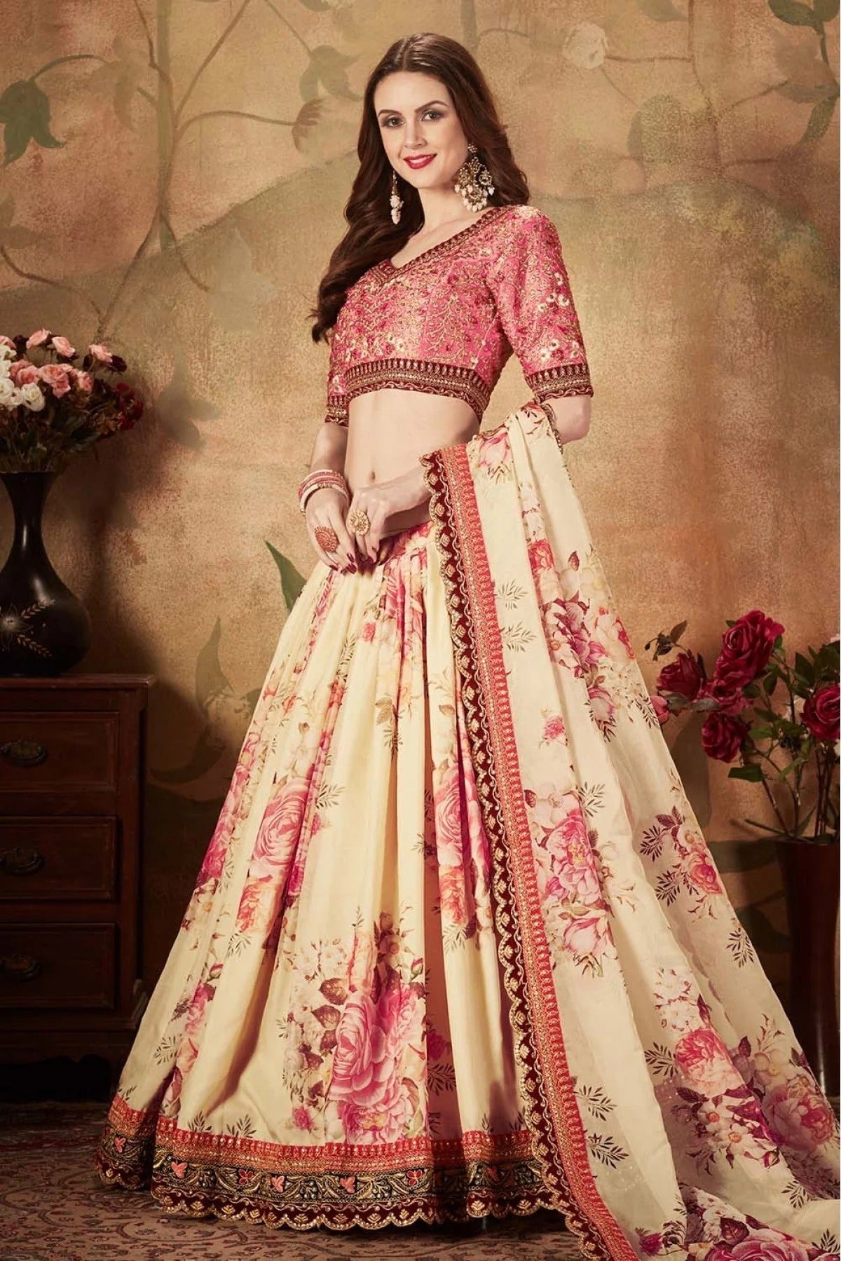 Cream Colour Organza Lehenga Choli LC1010083 A