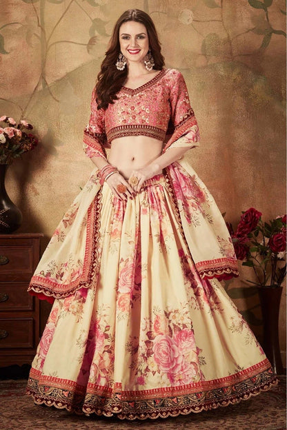 Cream Colour Organza Lehenga Choli LC1010083 B