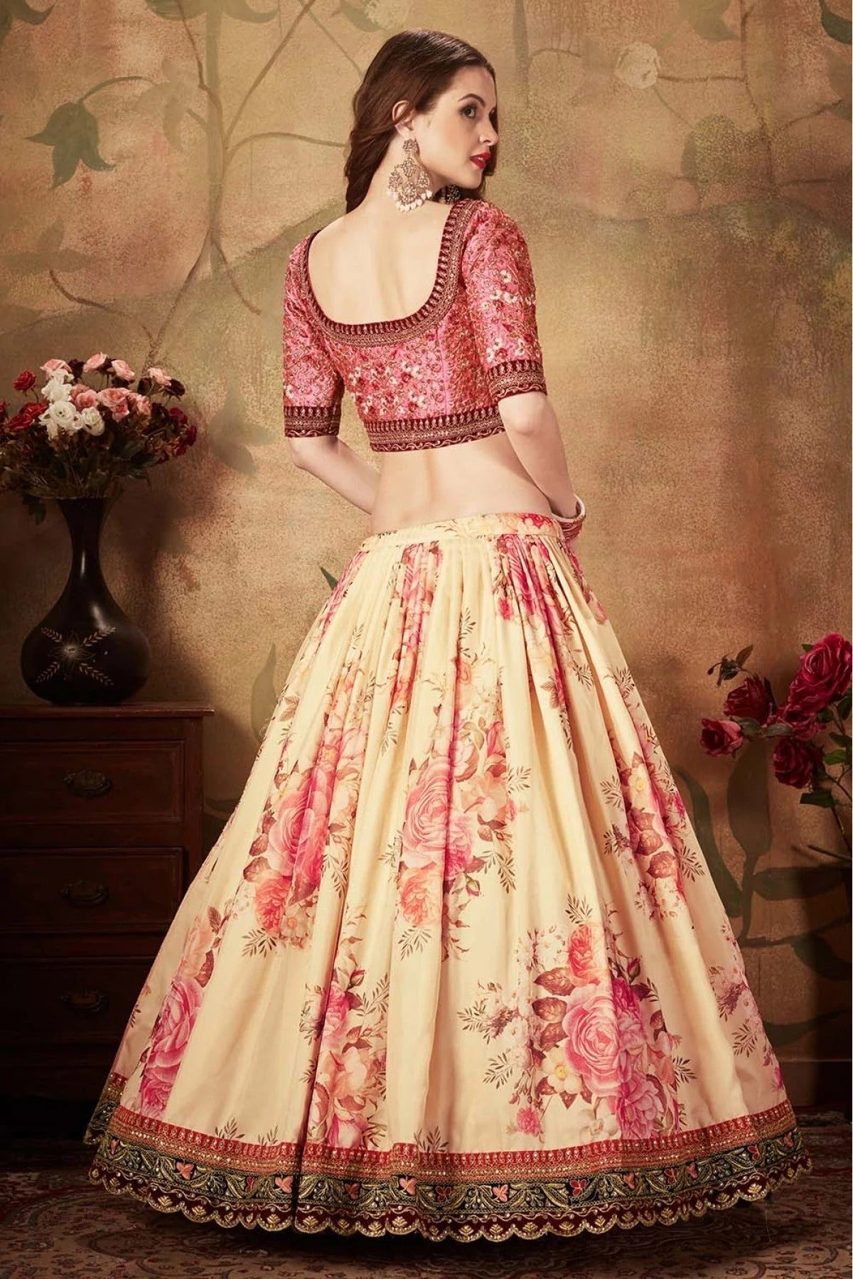 Cream Colour Organza Lehenga Choli LC1010083 C