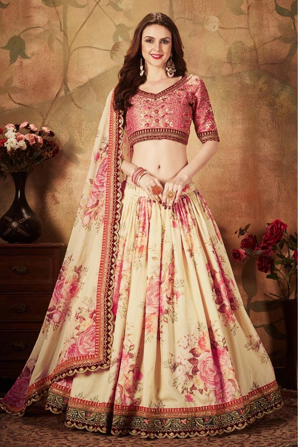 Cream Colour Organza Lehenga Choli LC1010083