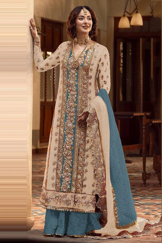 Cream Colour Organza Pakistani Suit SM1140088