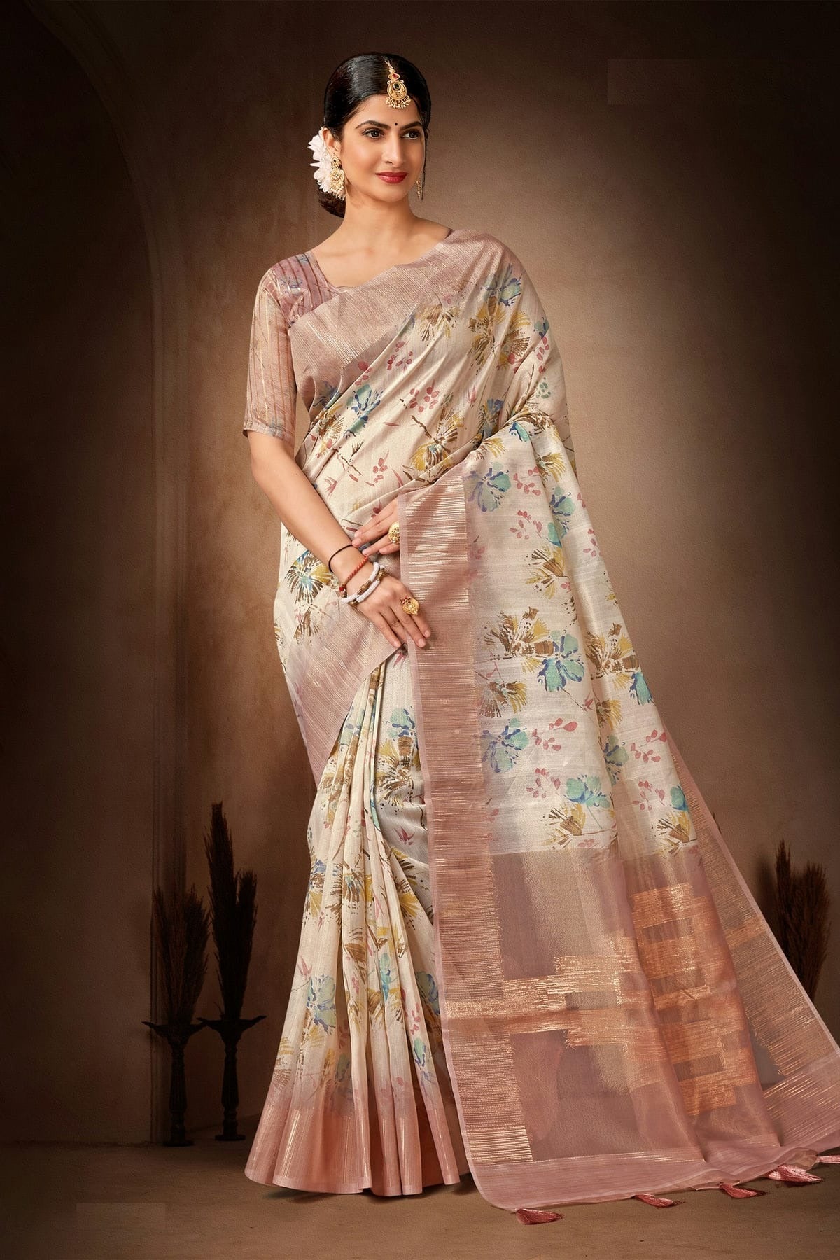 Cream Colour Organza Printed Saree LC1121580