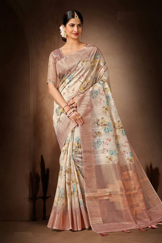 Cream Colour Organza Printed Saree LC1121580