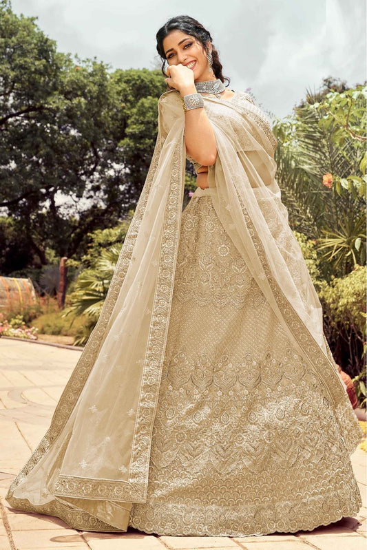 Cream Colour Organza Resham Work Lehenga Choli LC1080117
