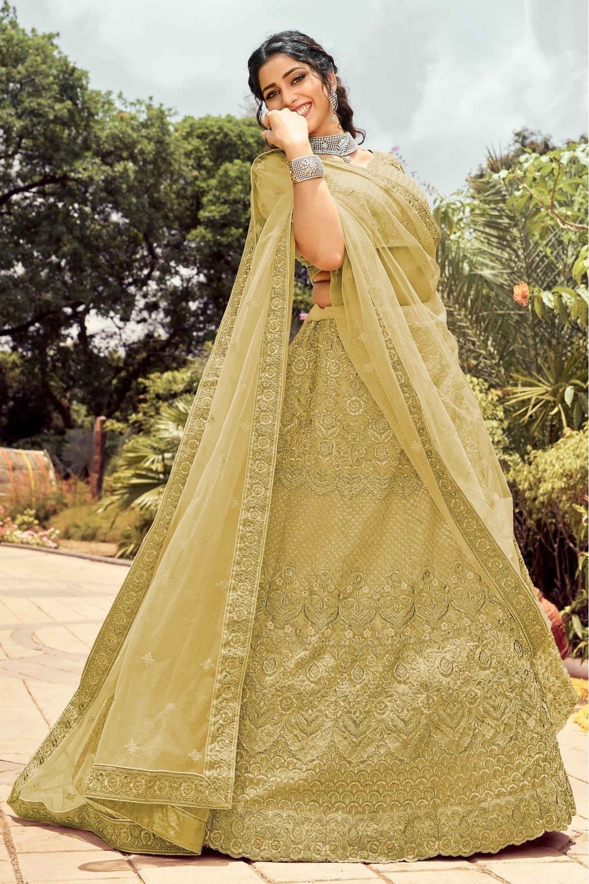 Cream Colour Organza Resham Work Lehenga Choli LC1080118