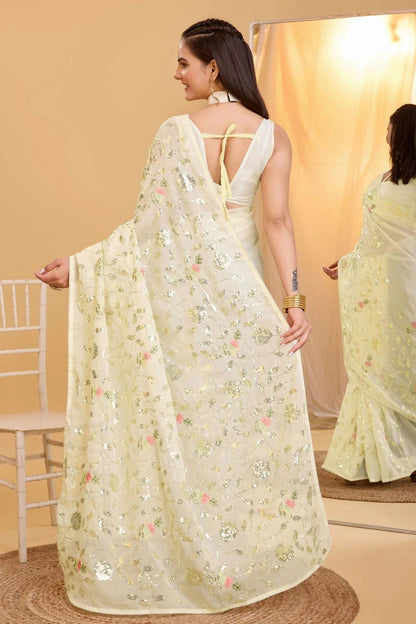 Cream Colour Organza Saree SD1110017 A