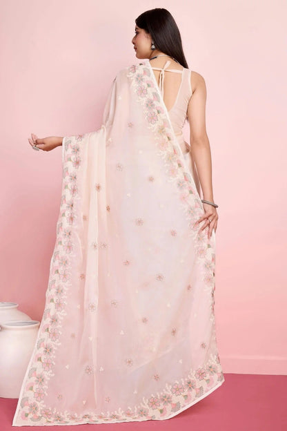 Cream Colour Organza Saree SD1110465 A